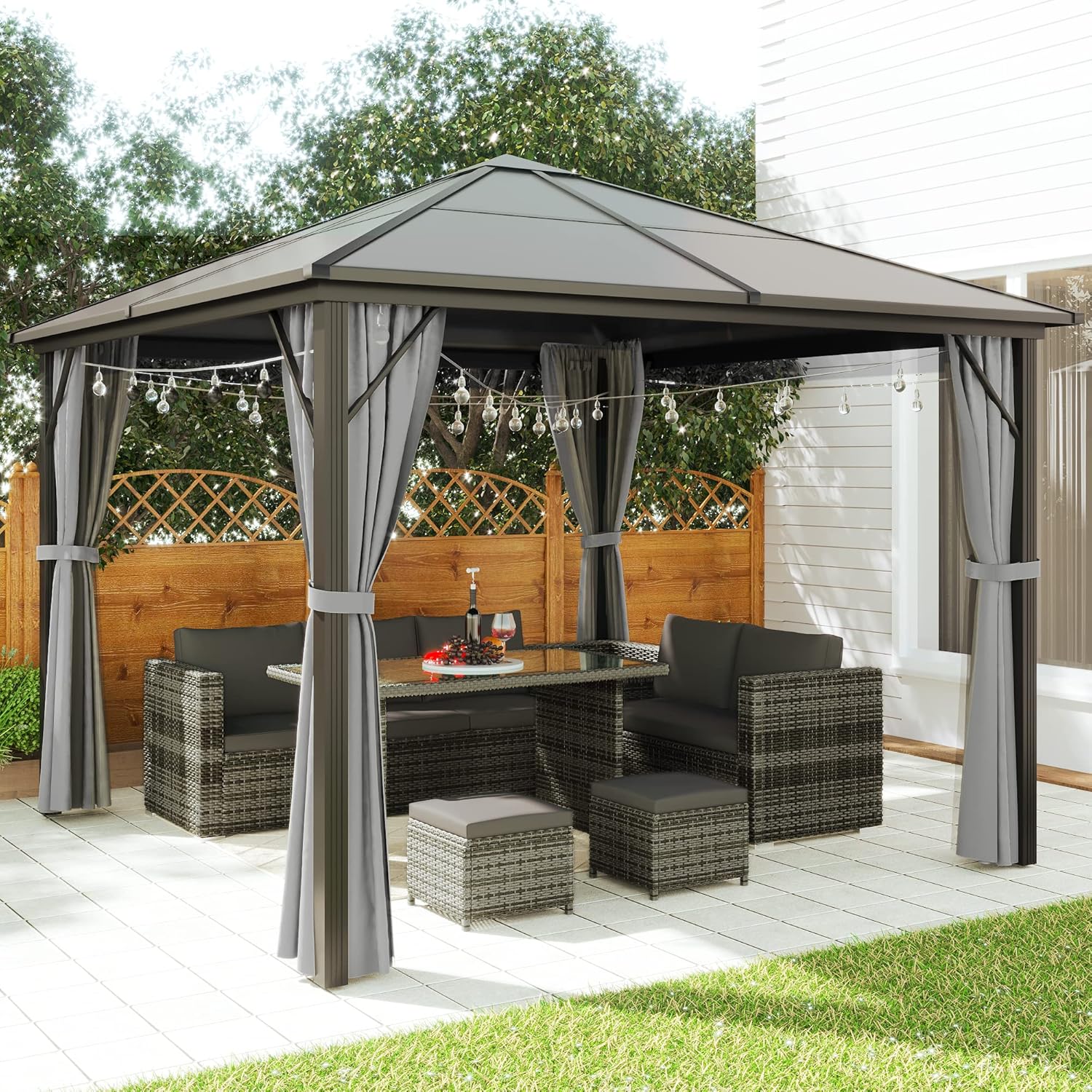 Gazebo 3m x 3m, With Hardtop, Canopy, Curtains, Netting, Shelter for