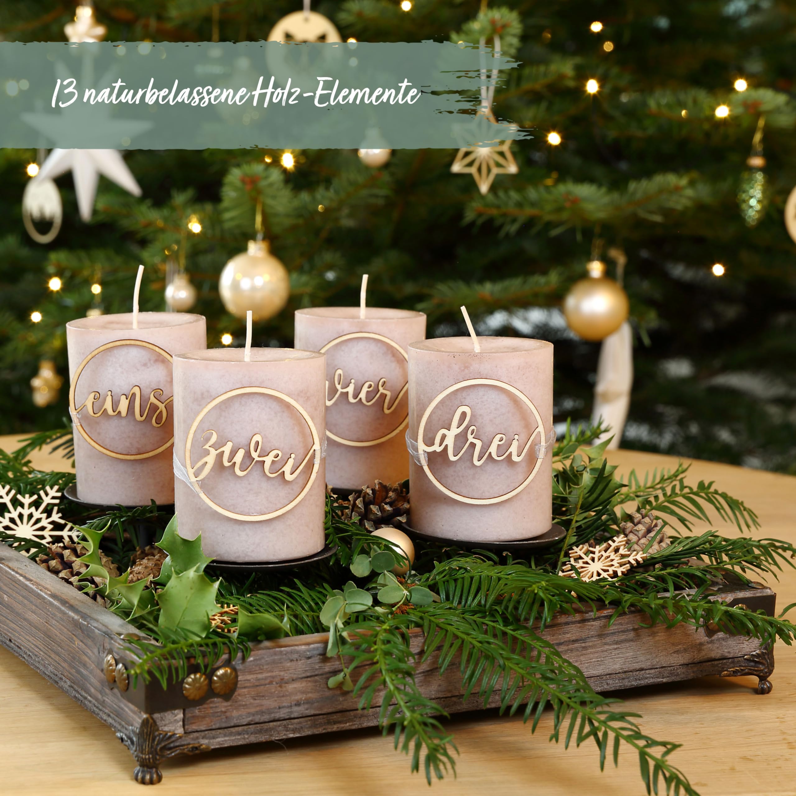 Papierdrachen Wooden Advent Wreath Numbers, Set including Numbers 1-4, Snowflakes, Christmas Decoration 2025 - Image 3