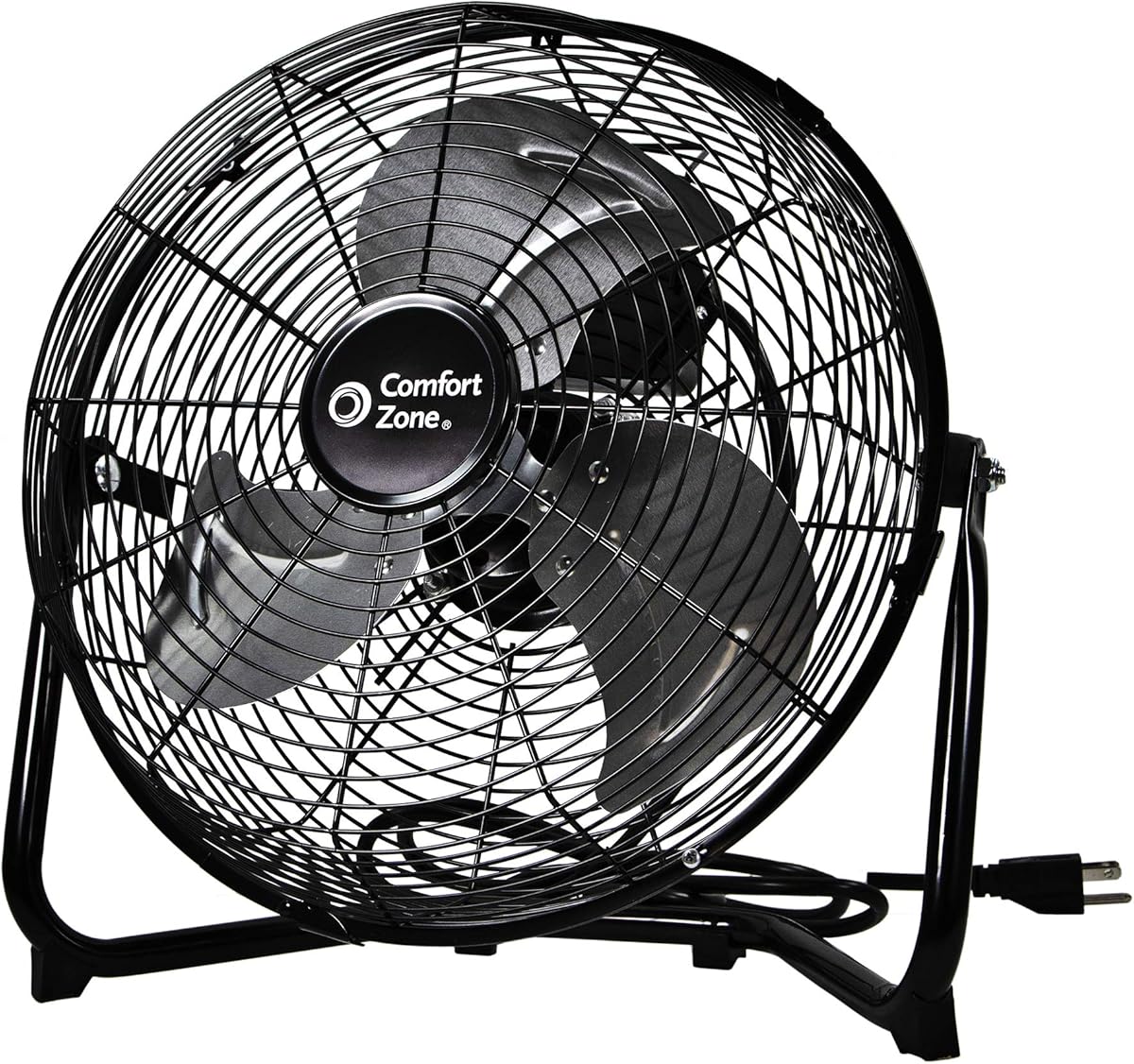 Comfort Zone 12 inch Cradle Fan, 3 Speed Floor or Table Fan with180 Degree Tilt, Metal Construction and Aluminum Blades, Carry Handle, Rubber Feet, Ideal for Bedroom, Workshop, or Garage, Black : Everything Else