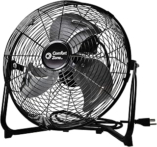 Comfort Zone CZHV12B 12-Inch High Velocity Cradle Floor Fan - 3 Speeds, 180° Tilt, All-Metal, Portable Carry Handle for Home, Bedroom, Office