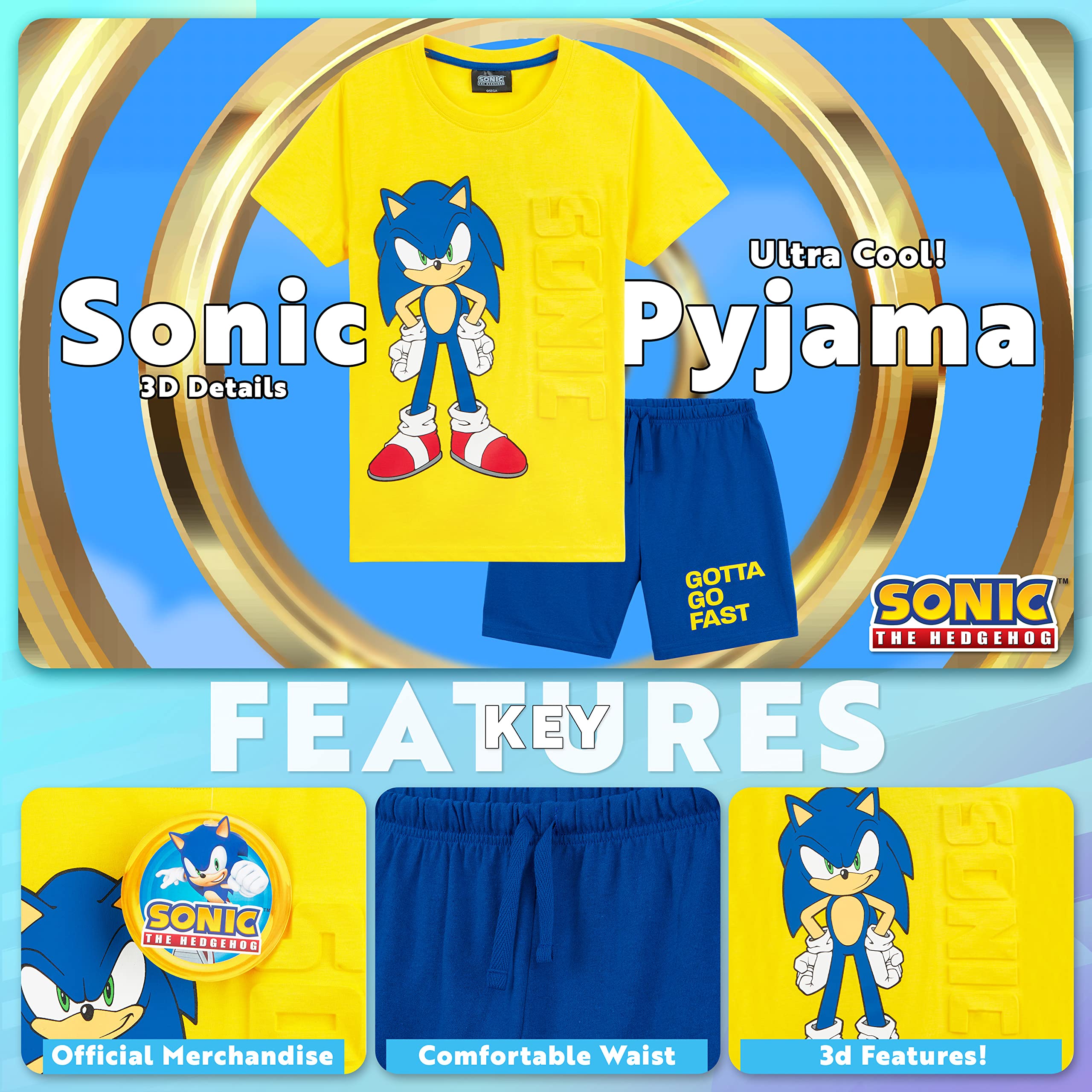 Sonic The Hedgehog Pyjama Enfant Garcon, Ensembles de Pyjama Garçon T-Shirt 3D et Short, Pyjashort Garcon, Vêtements Enfant Ado 4-14 Ans Coton Sonic Officiel
