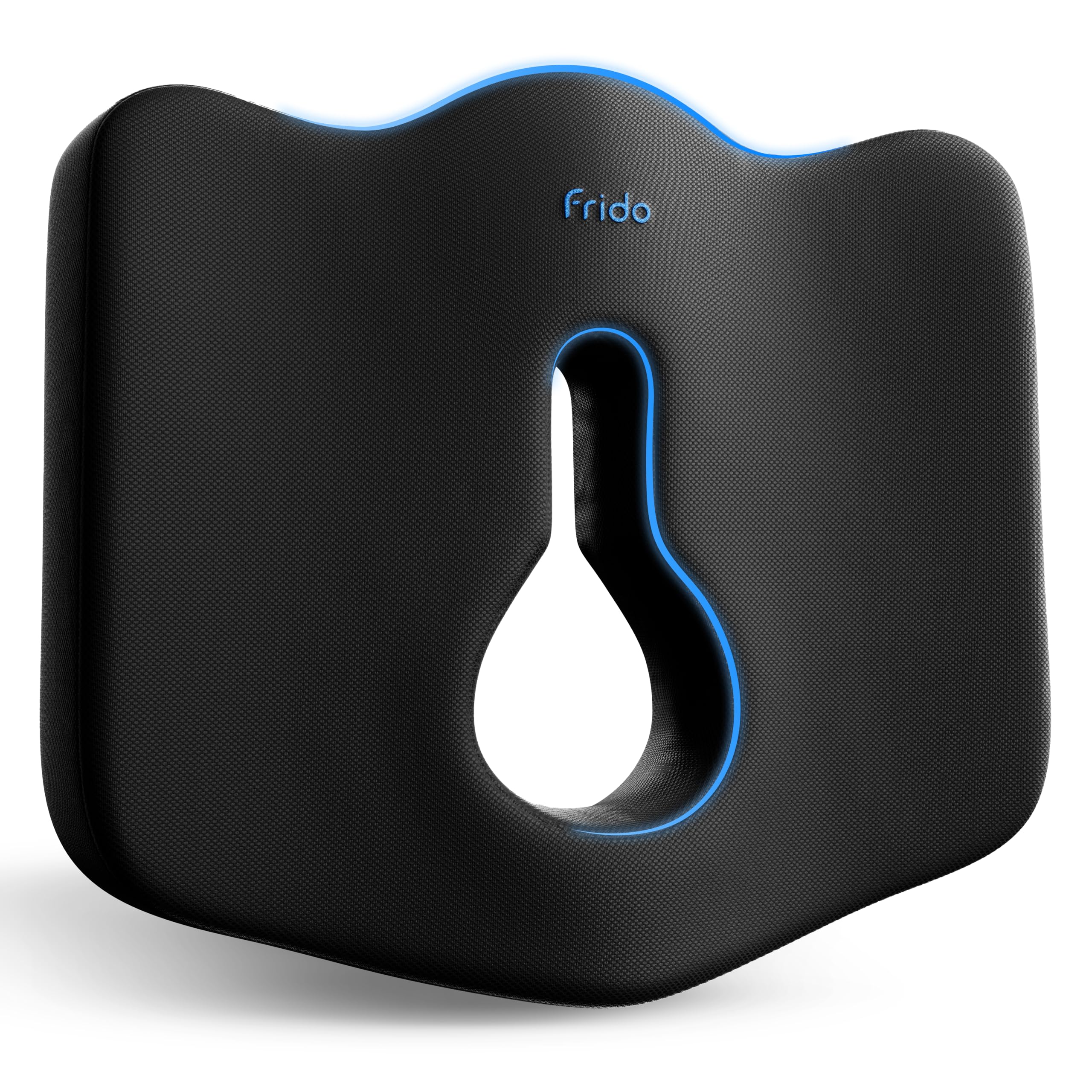 Frido Memory Foam Piles Seat Cushion for Pain Relief from Hemorrhoids & Fistula,Non-Slip Contour Cushion with Innovative Keyhole Design & Additional Thigh Support,Black