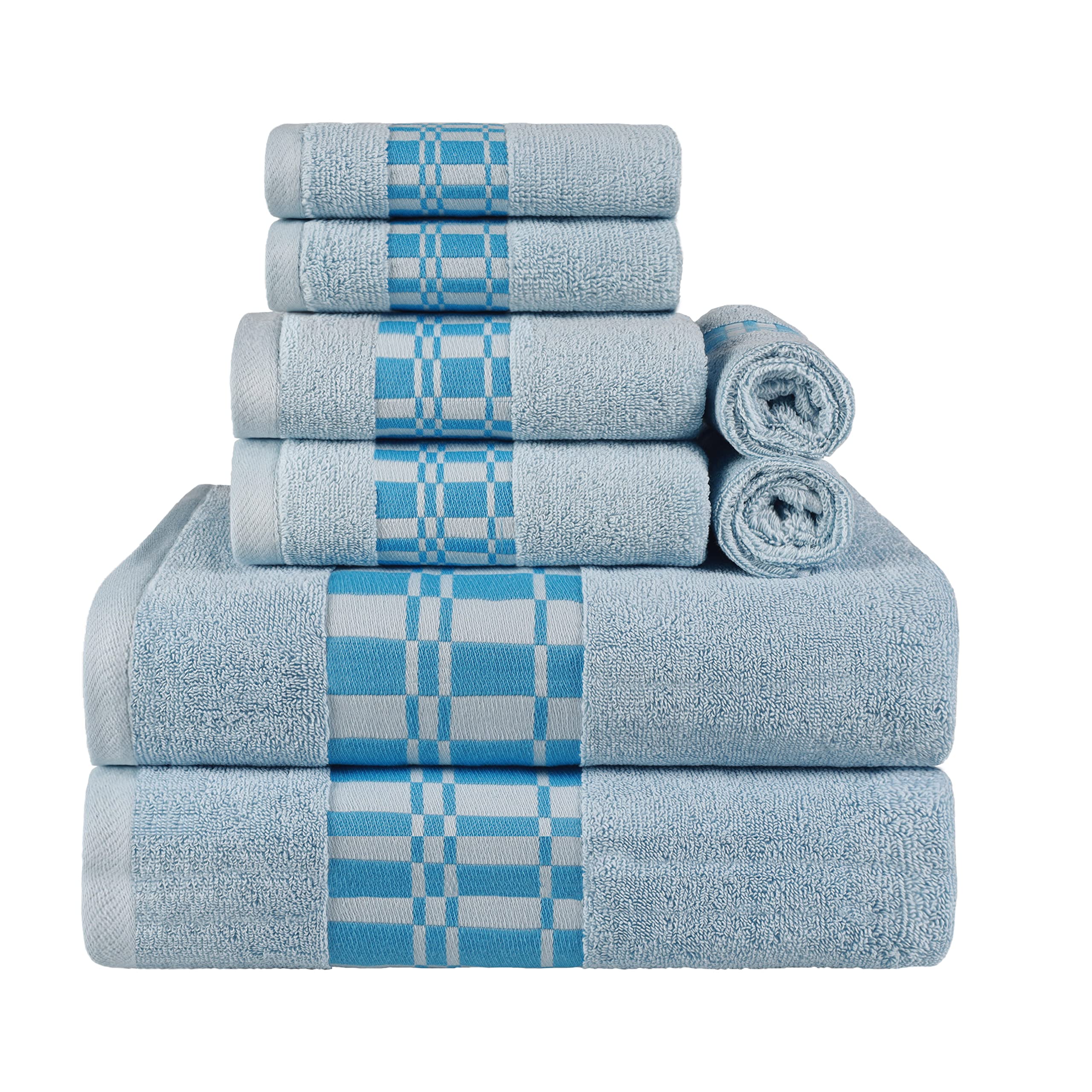 Superior 8-Piece Cotton Towel Set, Geometric Design, Dobby Border, Plush Quick Dry Towels, Decorative Bathroom, Spa, Includes 2 Bath, 2 Hand, 4 Face