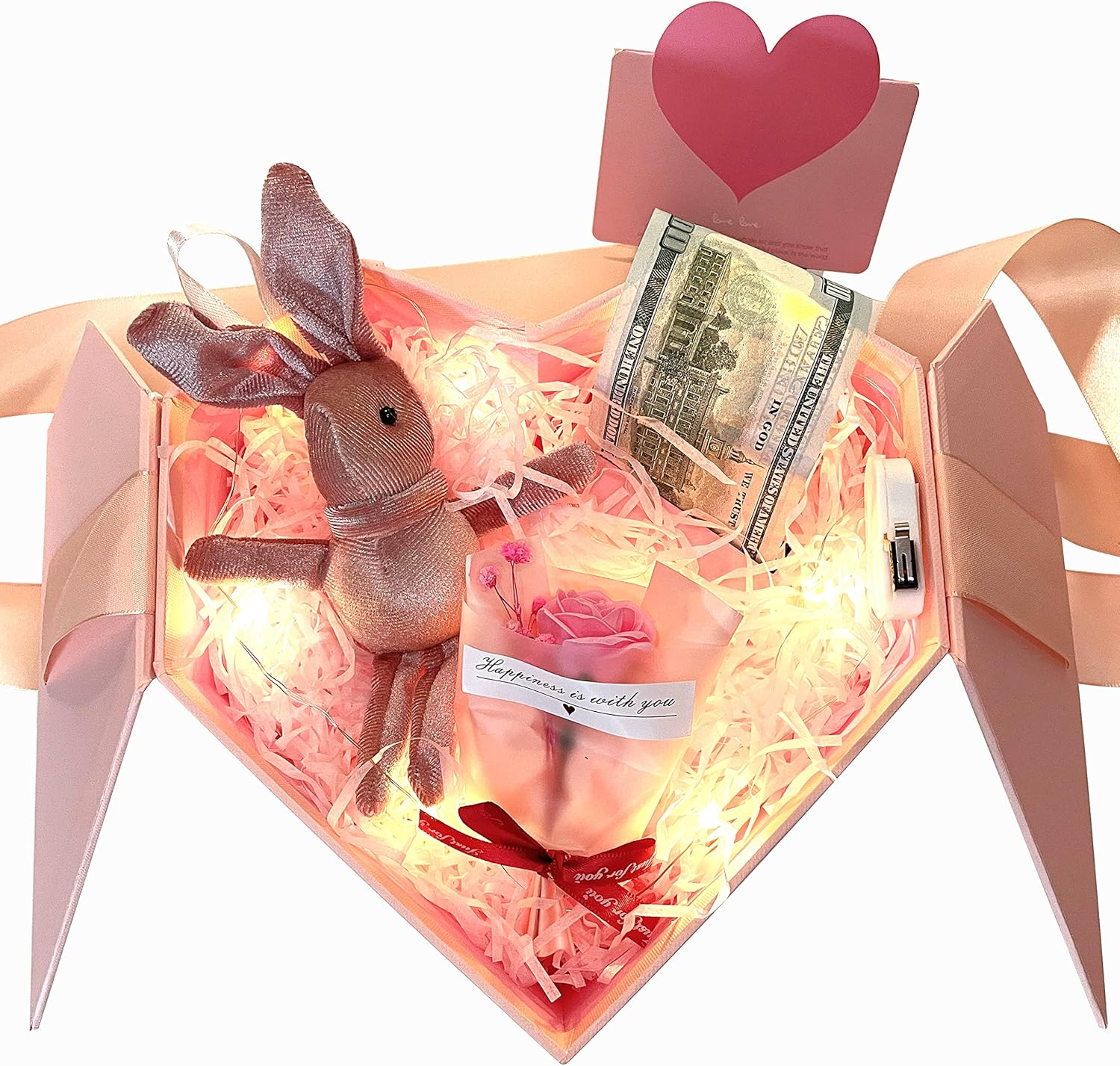 Money Box for Cash Gift Pull Pink - Money Gift Box for Cash Gift Ideas-Love Box with Money Pull Out KIT & Automatic ON/Off String Light - Birthday Money Pull Box Surprise Money Box. - Image 4