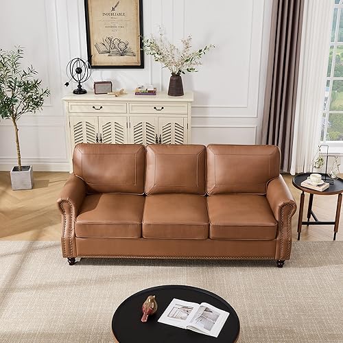 WILLOVE 79'' Faux Leather Sofa, Classic 3 Seater Leather Couch