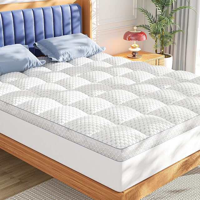 BEDELITE Queen Mattress Topper 3 Inch Thick Mattress Pad, Plush Pillow Top Bed Cover with Elastic Deep Pockets 6-24 Inch, Shredded Memory Foam Filling