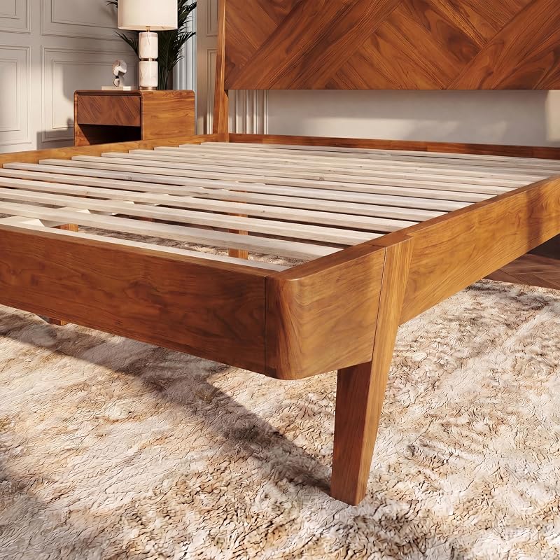 Gazelle King Size, Acacia Wood Bed-frames with Tilted Headboard, Caramel image 7