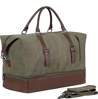 Overnight Travel Duffel Bag, Canvas Leather Oversized Weekender Bag Larg...