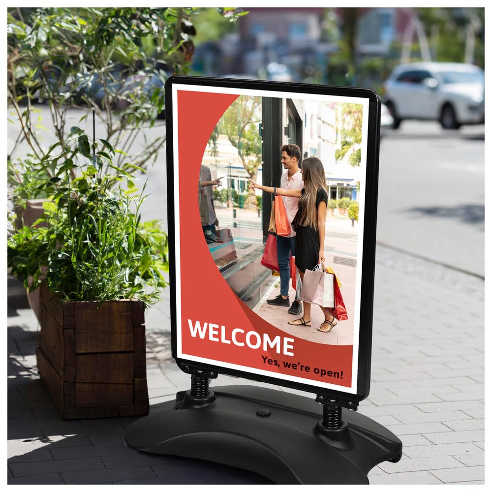 Dönges Kundenstopper A1 – Outdoor Plakatständer für Außenbereich – wetterfest & doppelseitig (Schwarz, Fuß befüllbar + Federn)