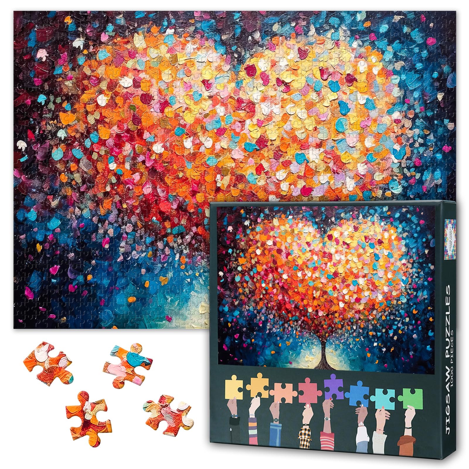 Puzzles for Adults 1000 Pieces - Tree of Life - Premium 1000 Piece Puzzle for Adults, Heart Tree with Colorful Splashes Spots Jigsaw Puzzles with Vibrant Artwork (Valentines Day) 27.5"x19.6"