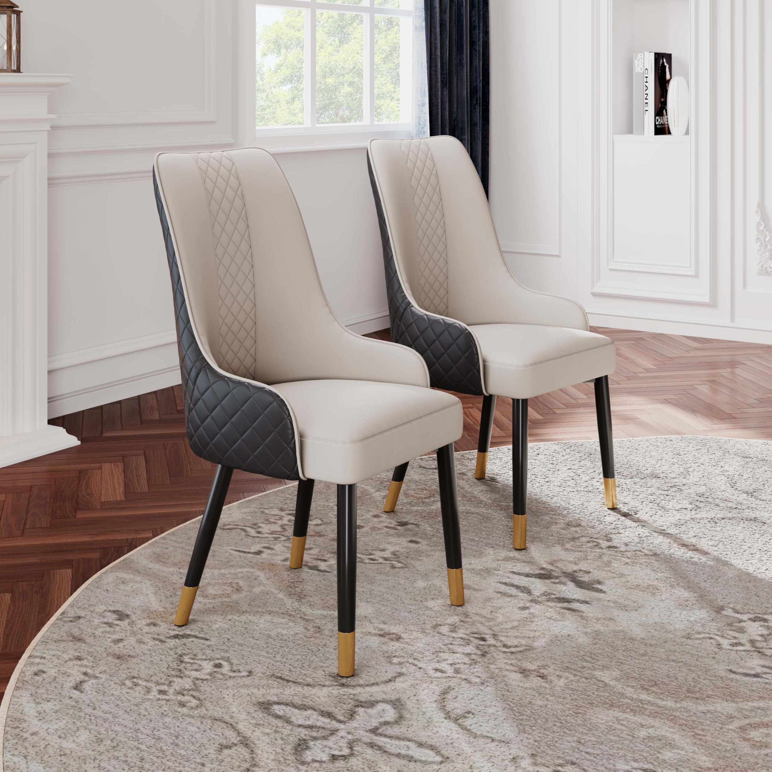 POVISON PU Dining Chairs Set of 2, 38" Faux Leather Upholstered Bar Chairs with Metal Legs, Modern High-Back Side Chairs for Living Room, Pub, Coffee,