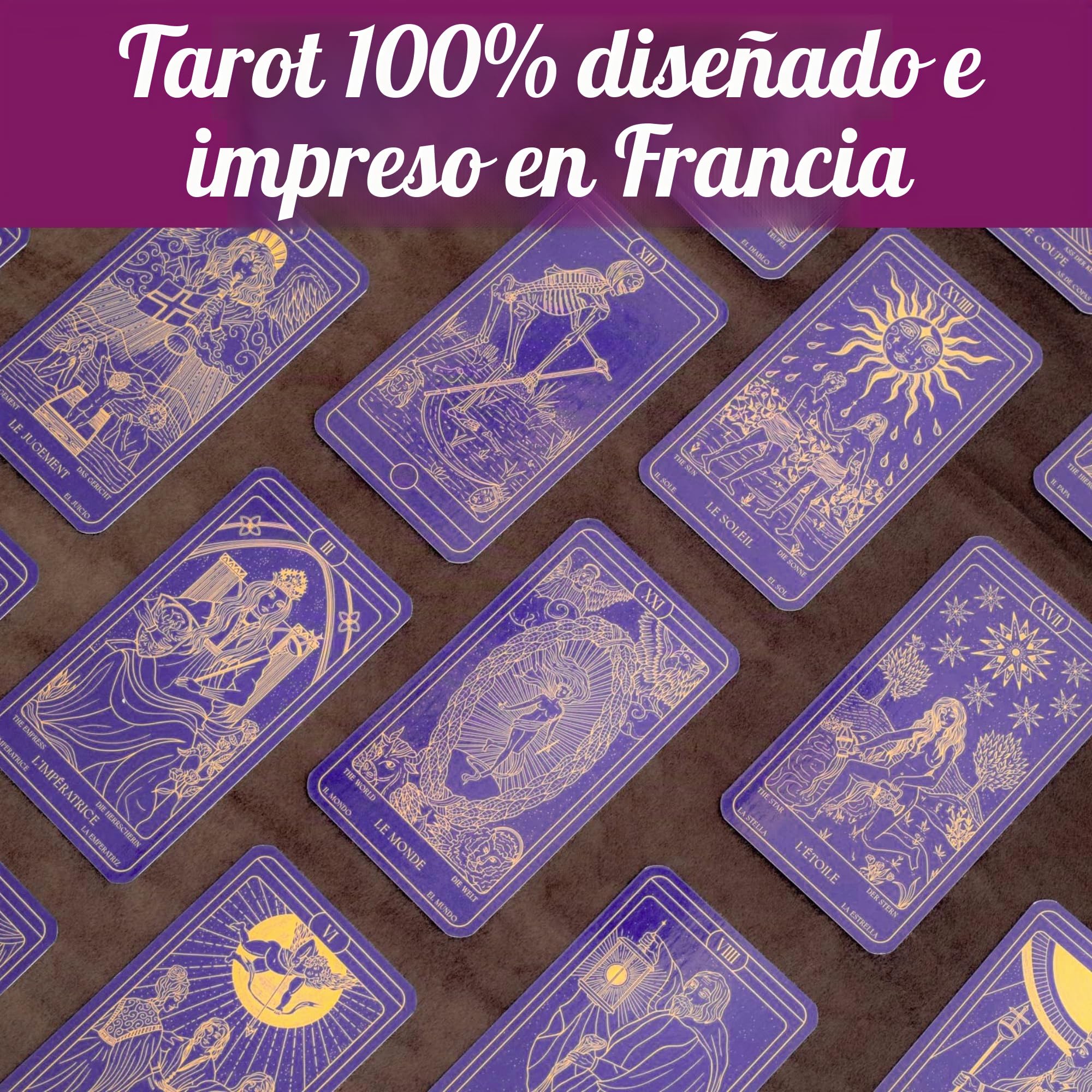 Vibratis Caja de iniciación al Tarot de Marsella: Tarot adivinatorio + Libro de 205 páginas + Mantel adivinatorio y bolsillón. Ideal para Principiantes