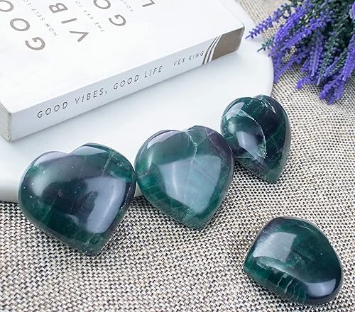 Miniatura 3 de Crocon Juego de piedras de hojaldre con forma de corazón de fluorita múltiple de 1.969 in, 450 quilates de bolsillo de cristal curativo, colección