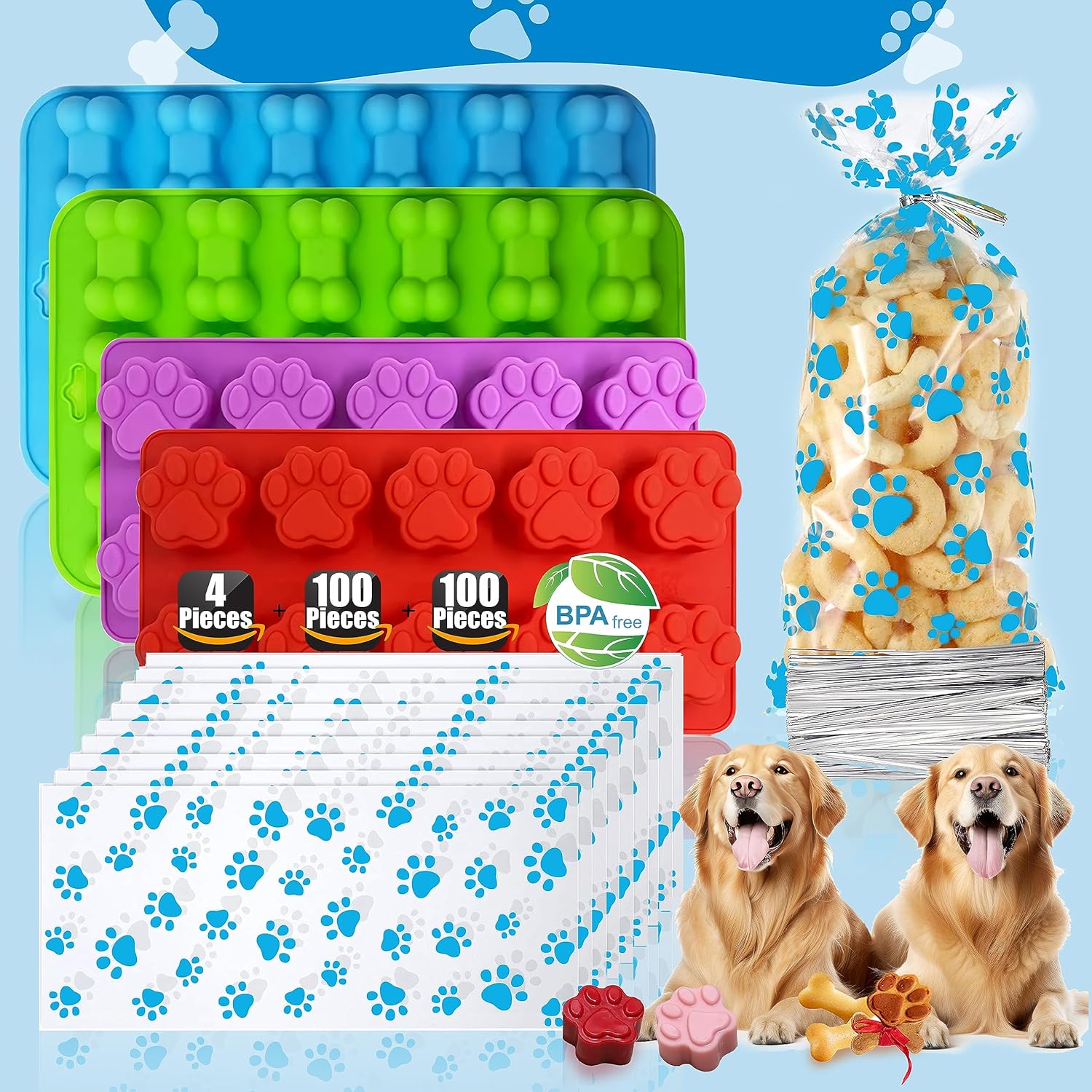 RUGVOMWM 4Pack Silicone Molds Puppy Dog Paw and Bone Molds