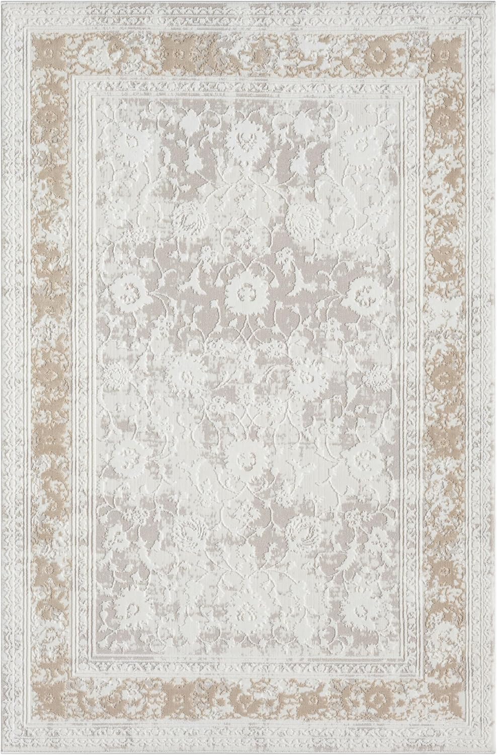 Amber Traditional Floral Area Rug for Living Room, 4x6 Vintage Persian-Inspired Cream Neutral Rug, Medium Pile Stain Resistant Carpet for Bedroom, Dining Room or Kitchen (4' x 6', Cream)
