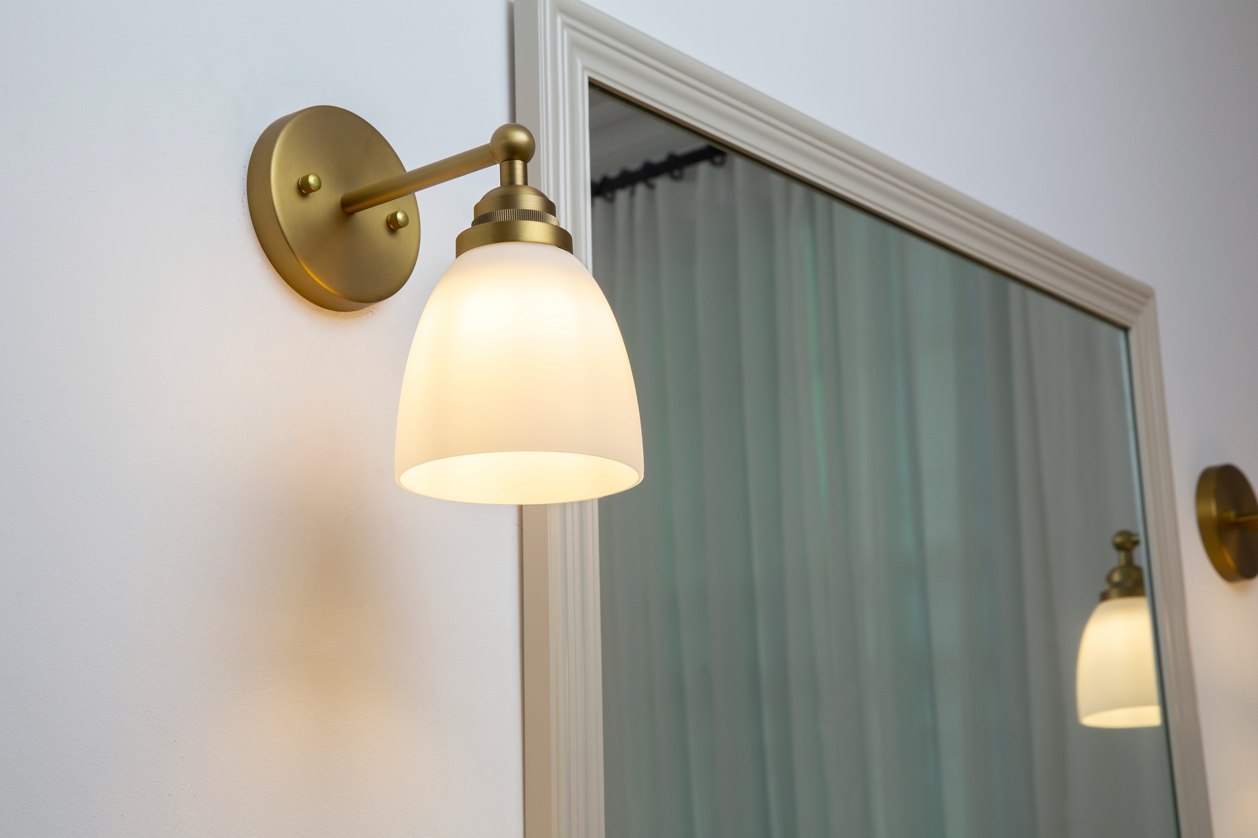 Image of Yosoan Indoor Milk Shade Reading Wall Sconce, 1-Light Modern Brass Vintage Industrial Single Lights Hardwired with White Oval Cone Glass Shade Small Lamp for Bathroom Bedside Hallway Vanity(Black)