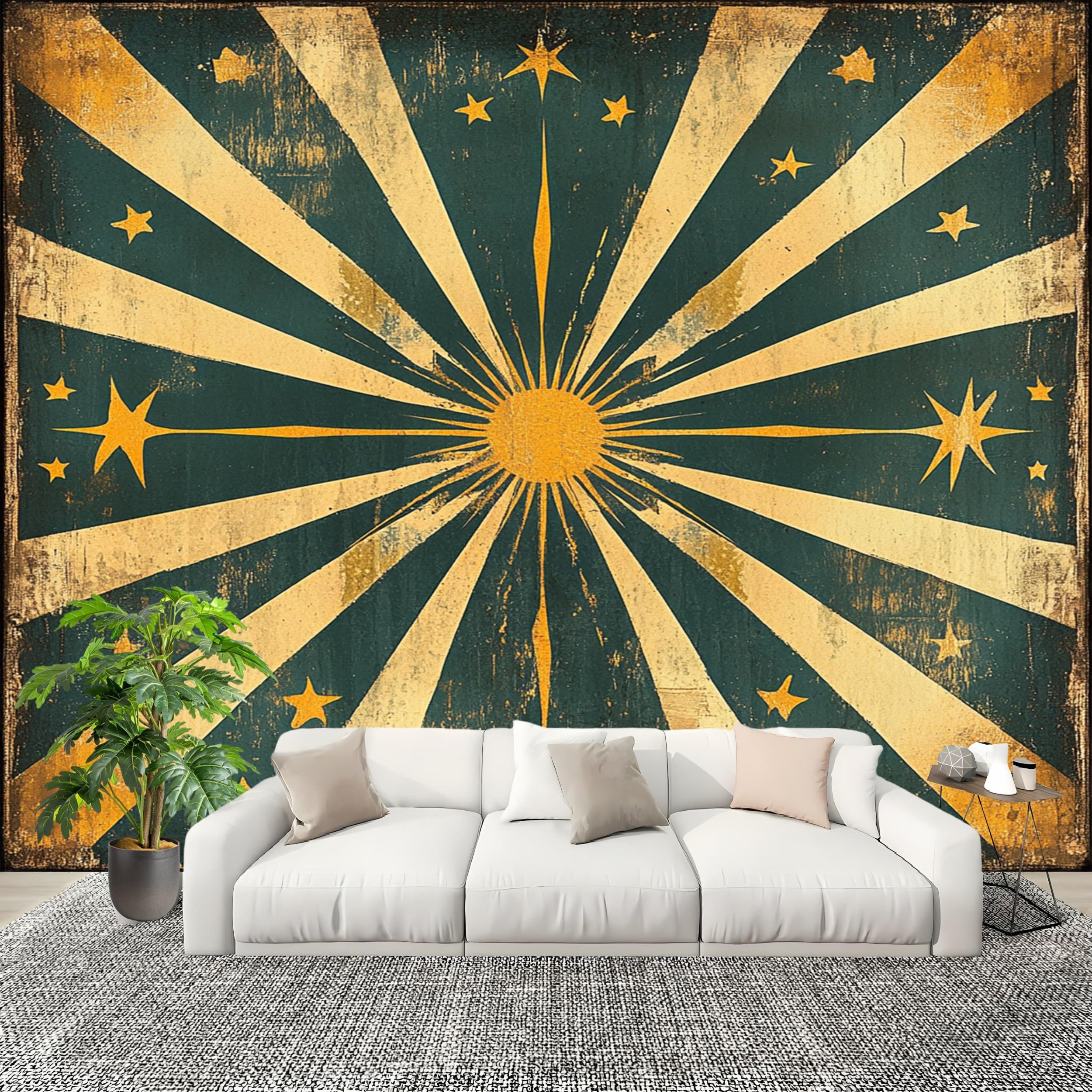 Papier peint panoramique rétro rayons de soleil 300x210 cm intissé enfant fille garçon