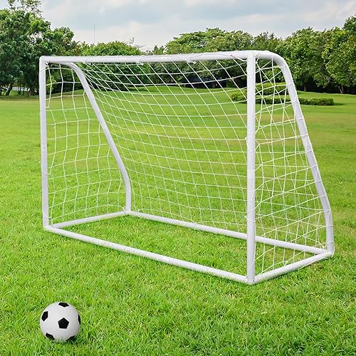 Miniatura 6 de Juego de portería de fútbol de 6 x 4 pies, equipo de entrenamiento de fútbol portátil 3 en 1 con red de fútbol, balón, blanco y panel de rebote,