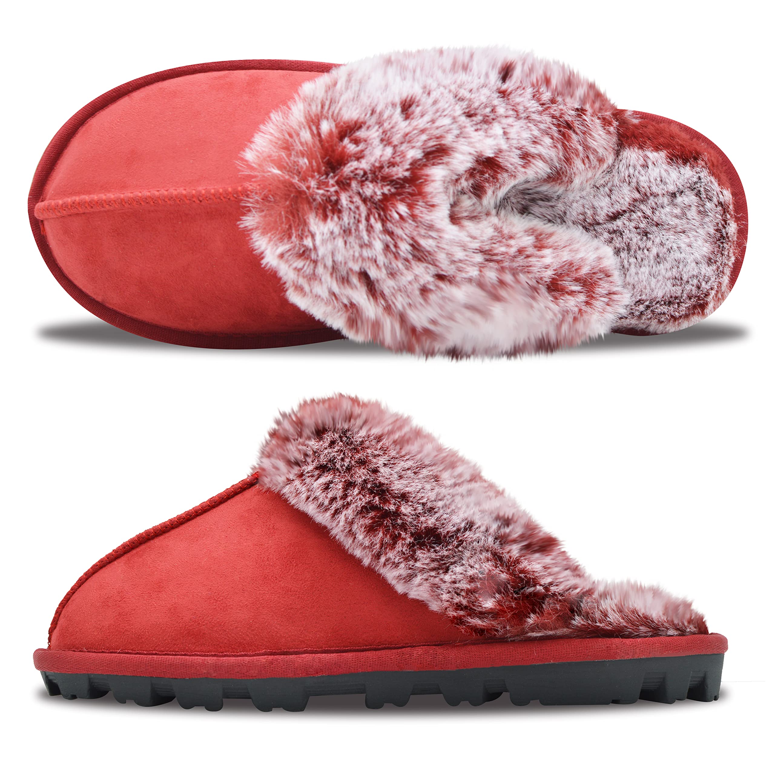 EZSURF Womens Fuzzy Plush Slippers Outdoor Indoor Faux Fur House Shoes Anti-slip Rubber Sole
