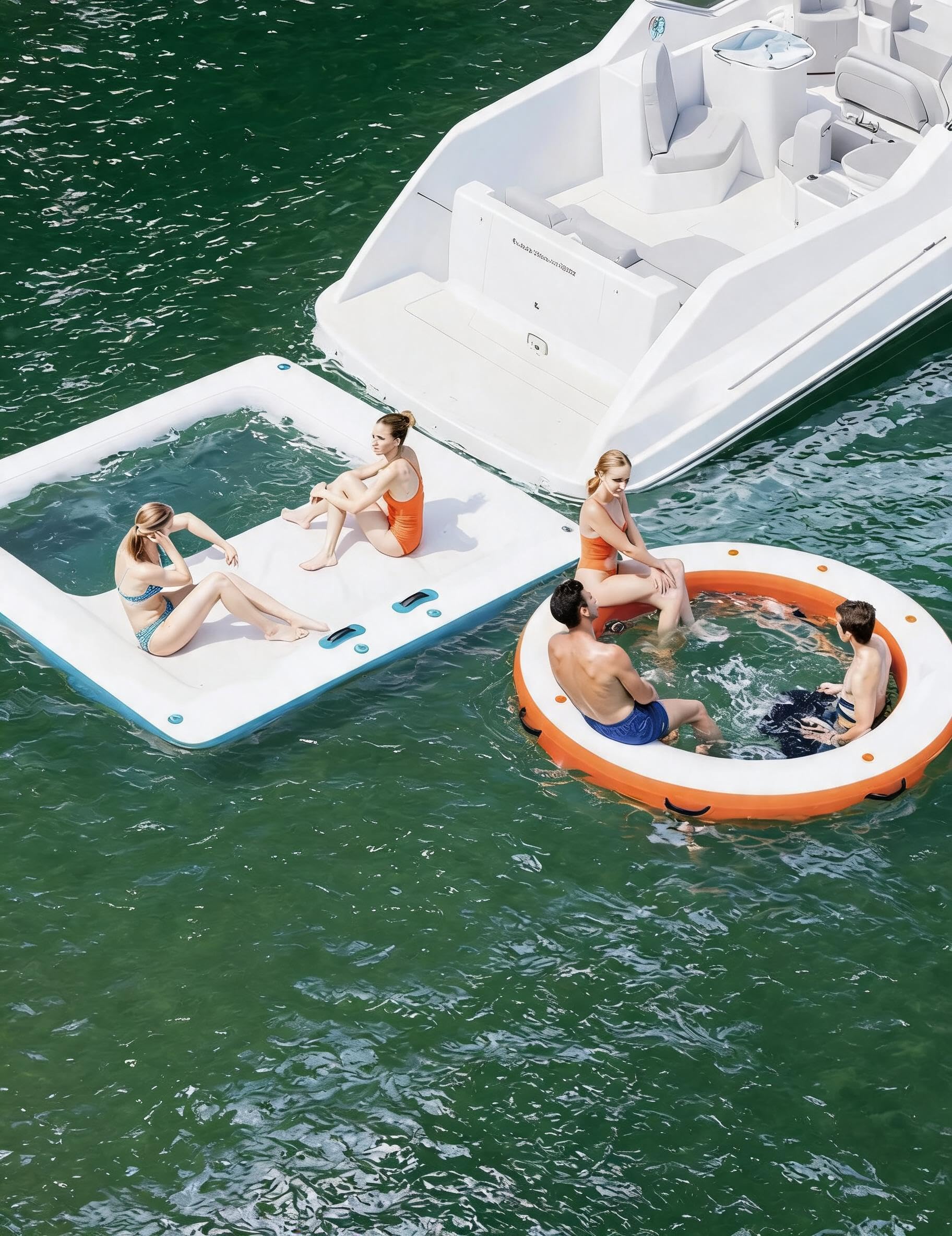 3 x 3 m Heavy Duty Gonfiabile Piattaforma di bacino galleggiante | Con amaca e trampolino in rete, piattaforma antiscivolo in EVA, scala in corda staccabile, zattera d'acqua per lago, piscina