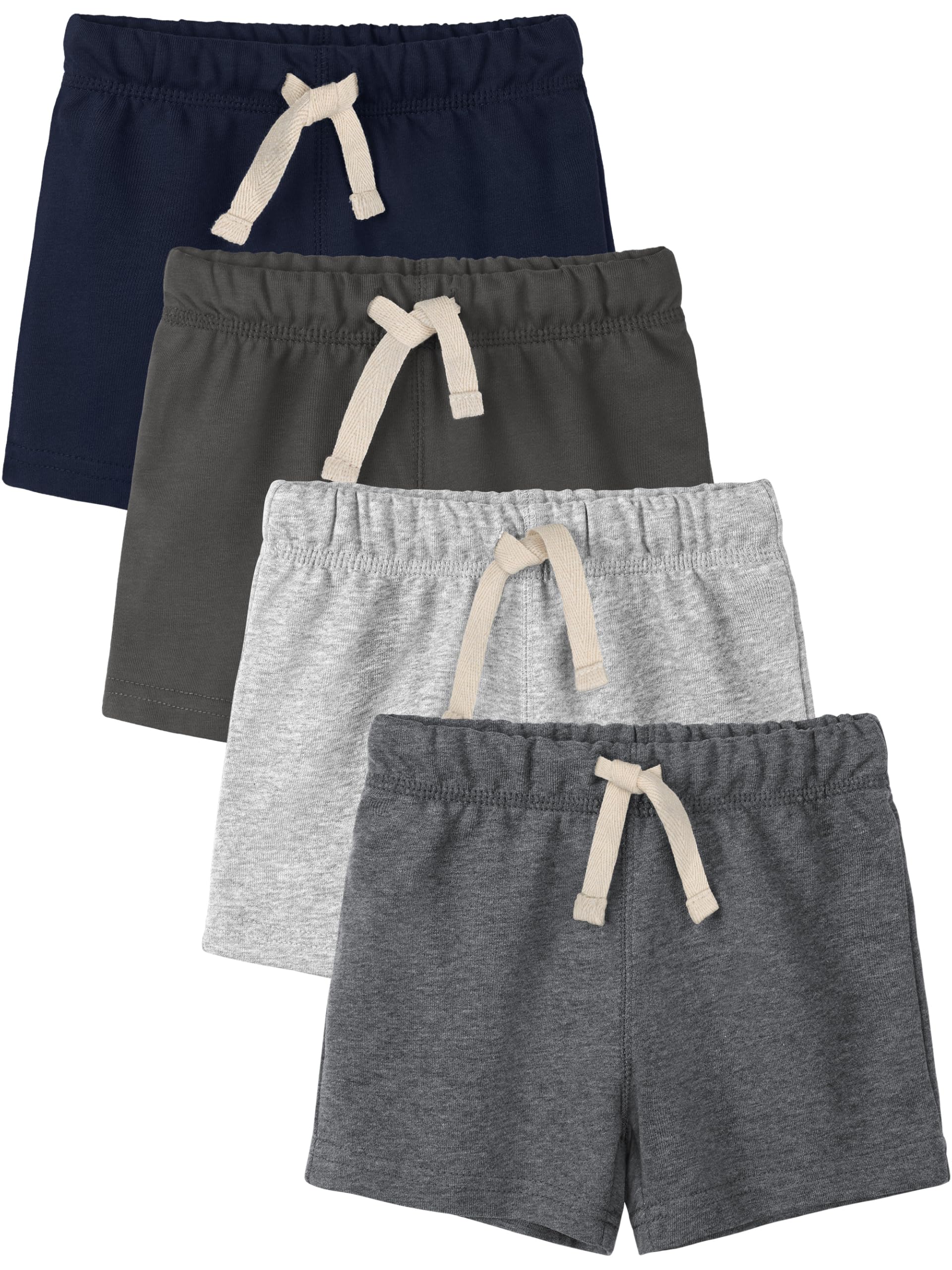 Photo 1 of Gnodio 4 Pack Toddler Boys Shorts French Terry Boys Cotton Shorts with Drawstring Casual Elastic Waist Dark Gray, Charcoal Gray, Ash Gray, Dark Navy Blue Set D 3T