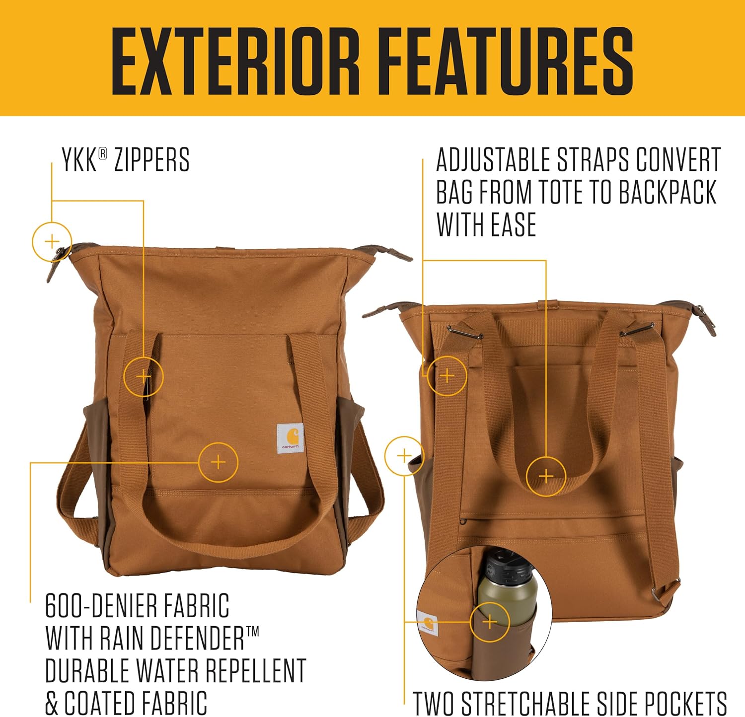 Carhartt Classic Convertible Backpack Tote, Durable Water Repellent Material W/ 17" Laptop Sleeve, Black - Image 2