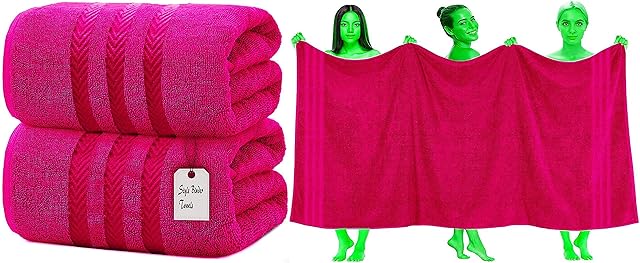 S B 2 X Super Jumbo Bath Sheets (100 x 200 cm) Premium 100% Egyptian Cotton Extra Large Bath Sheet Towel Set Highly Absorbent & Quick Dry Hotel Quality Towels (Hot Pink)