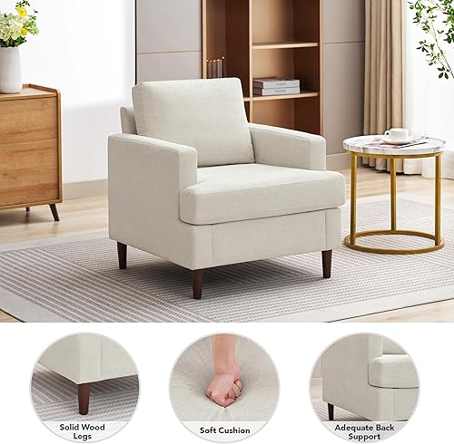 Miniatura 4 de Silla decorativa Mid-Century moderna, de tela de lino para sala de estar, cómodas sillas tapizadas de lectura para dormitorio, sofá individual con