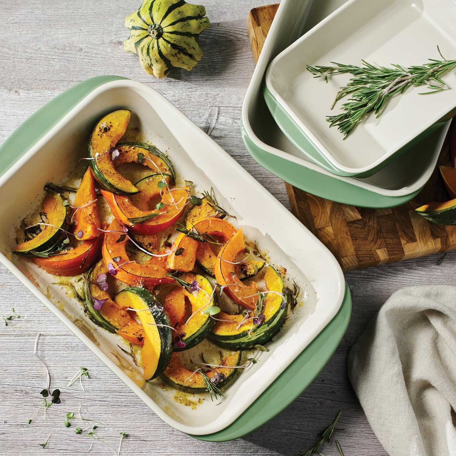 Tramontina Mae 3-Piece Ceramic Porcelain Baking Pans Set, Non Stick Casserole Dishes for Oven, Rectangular Bakeware for Lasagna, Cakes and Loafs (Cactus)