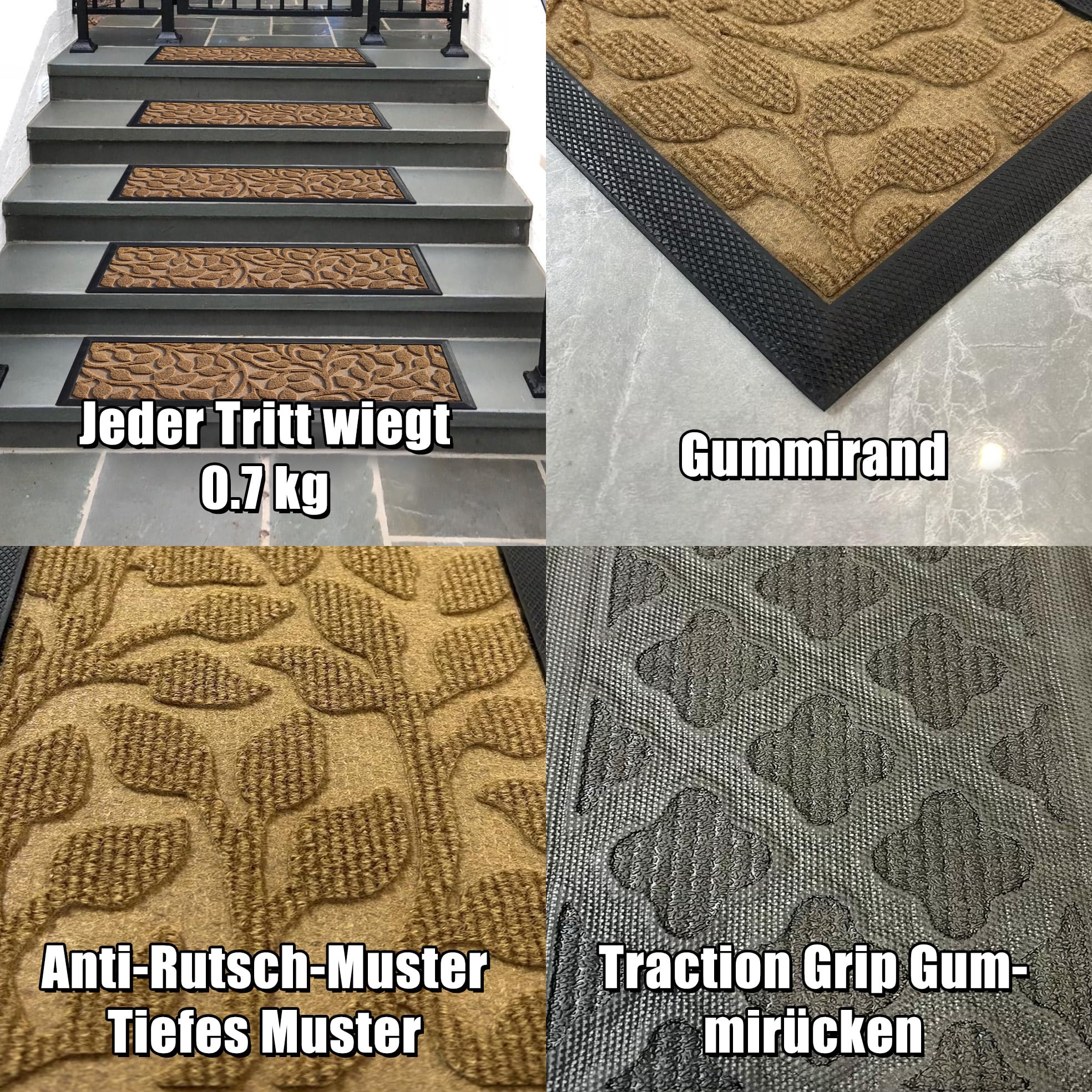 Aucuda Lot de 6 tapis d'escalier d'extérieur en caoutchouc - 76 x 22 cm - Résistants aux intempéries et antidérapants - Isolation thermique - Pour l'extérieur - Tapis d'escalier antidérapants - Jaune