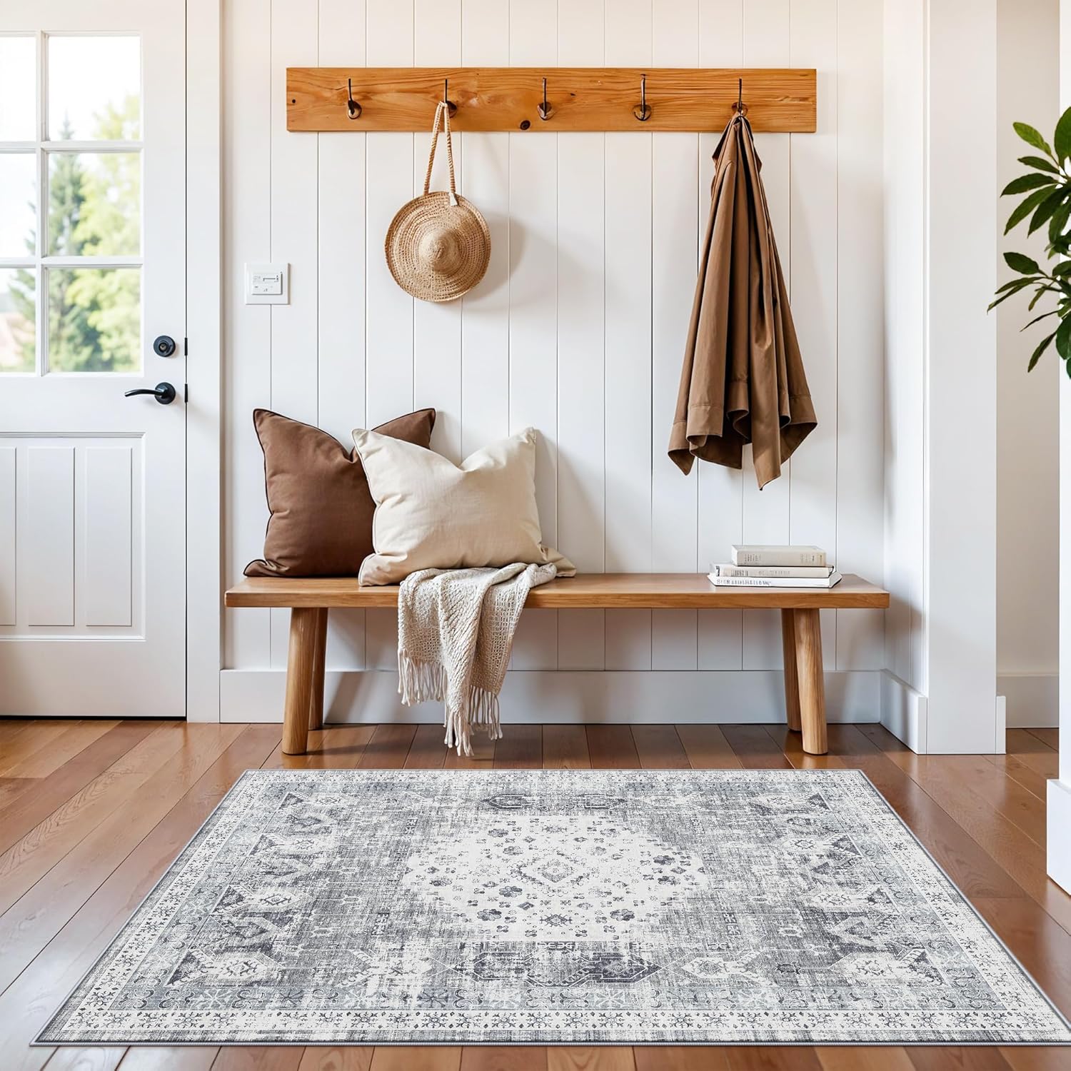 RUUGME 3x4 Washable Area Rug: Indoor Soft Low Pile Carpet for Kitchen Entryway Bedroom Non Slip Stain Resistant Rugs for Laundry Bathroom Vintgae Distressed Home Decor Floor Mat 3x4 Grey