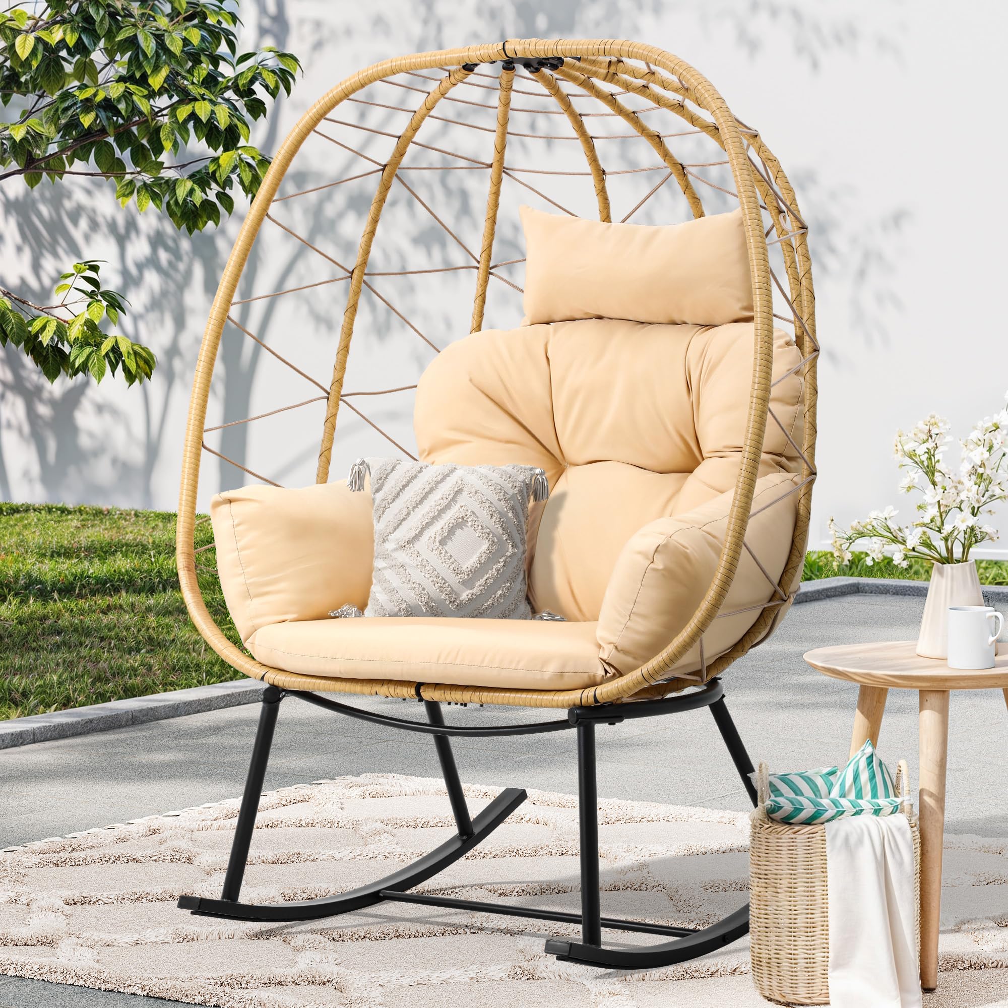 Amazon.com: YITAHOME Wicker Rocking Egg Chair, Outdoor Patio