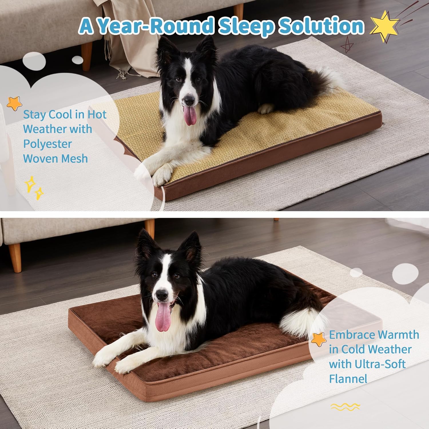 review Made4Pets Dog Beds for Large Dogs, Egg Crate Memory Foam Pet Dog Cat Bed Mat with Non-Slip Removable Plush Cover, Medium Extra Large Dog Crate Bed Washable, for All Season, 42 x 29 Brown