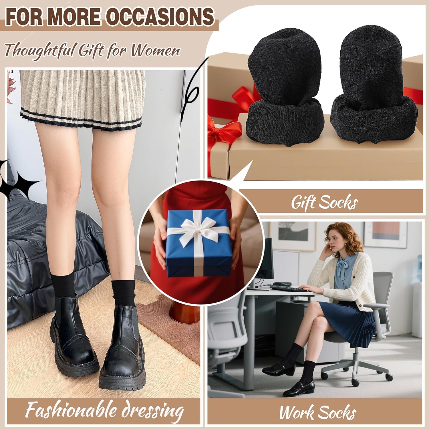 Thin Merino Wool Boot Socks Warm Winter Cozy Comfy Breathable Work Casual Socks for Women 5 Pairs - Image 6