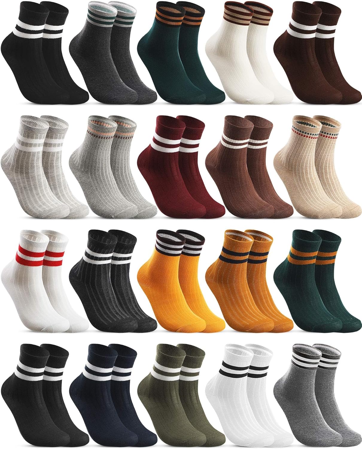 Syhood 20 Pairs Womens Striped Crew Socks Cute Retro Long Socks Vintage Fun Aesthetic High Sock Vintage Crew Socks Casual Cotton Socks Fashion Striped Athletic Socks for Women - Image 7