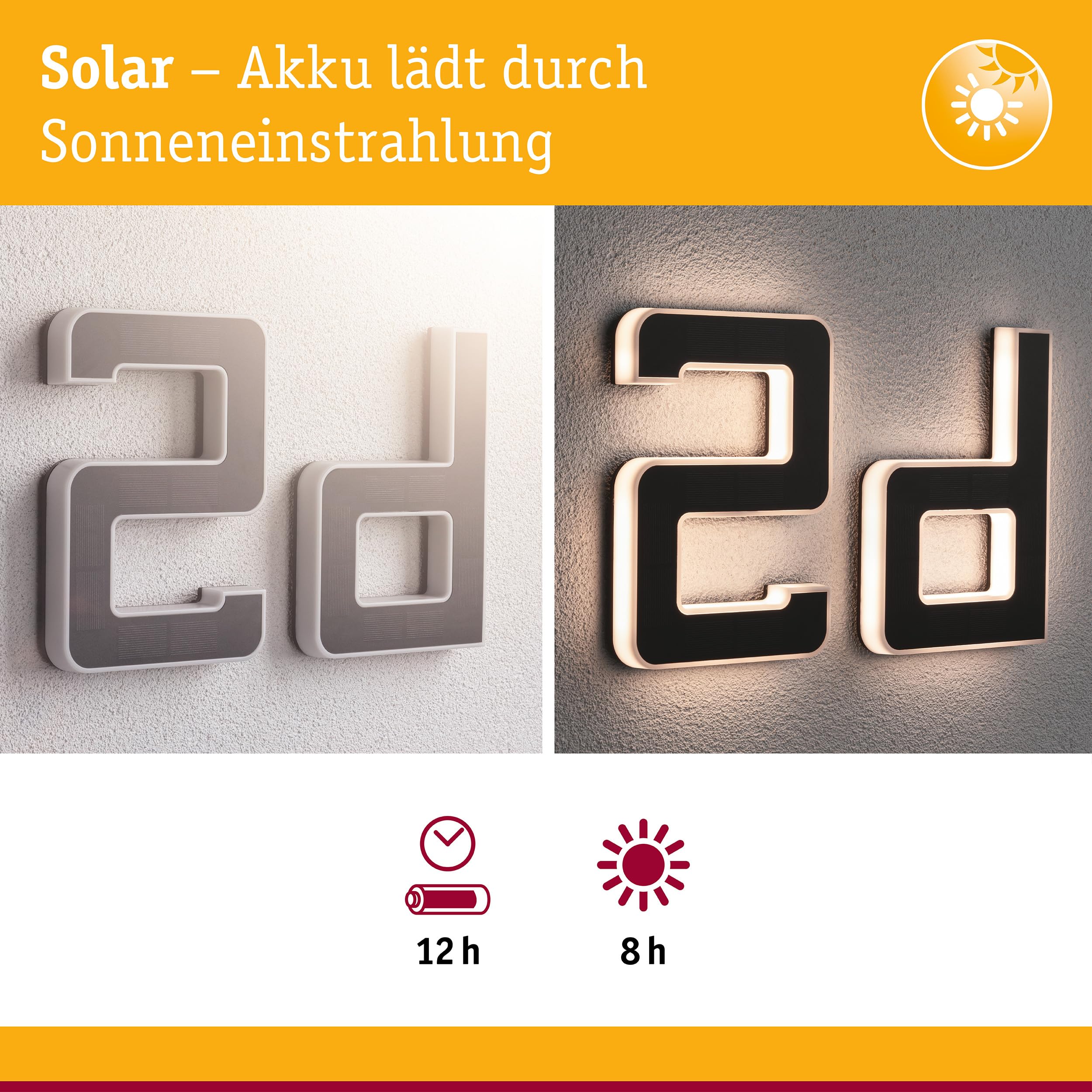 Paulmann 94653 LED Solar Hausnummer D IP44 Warmweiß Akku wechselbar incl. 1x0,2 Watt Solarleuchte Schwarz Solarlampe Kunststoff Solarlicht 3000 K