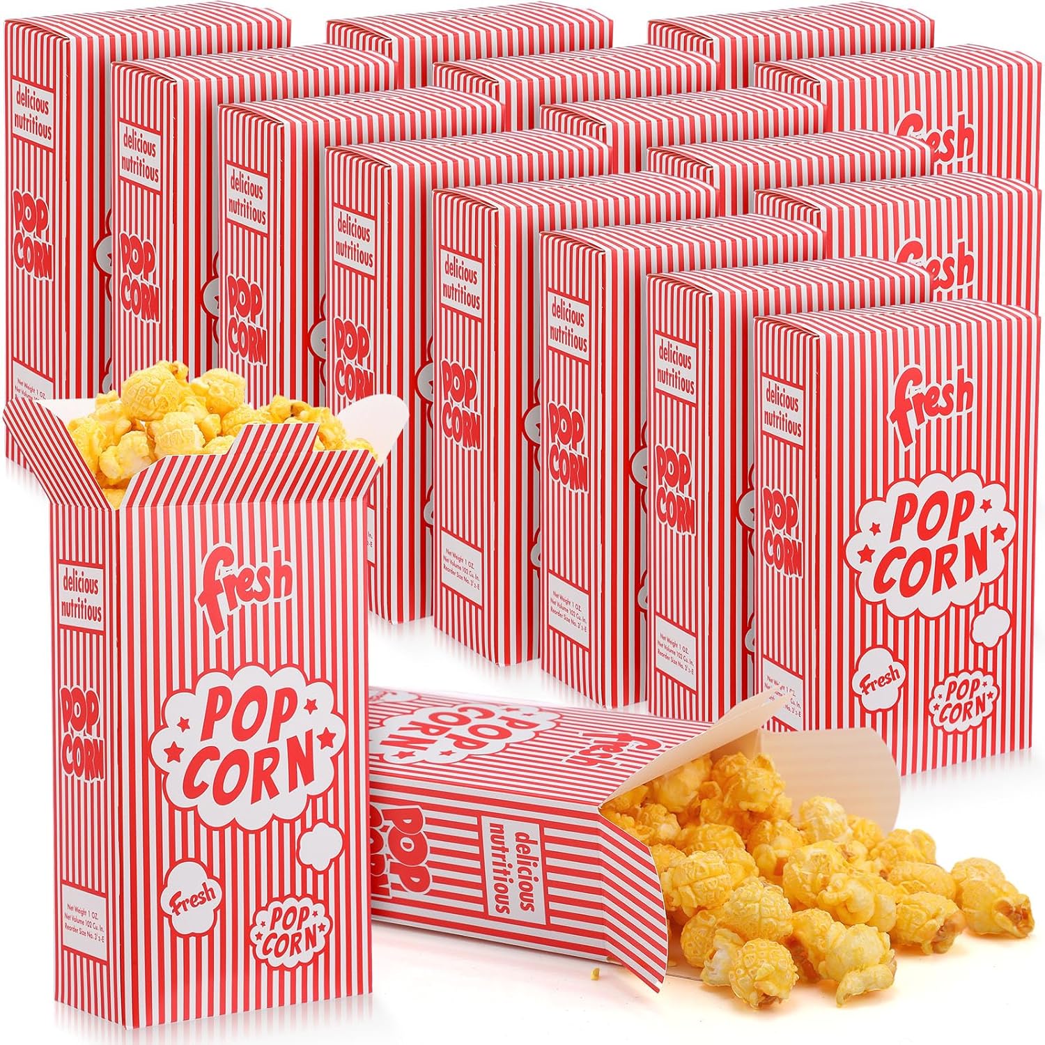 Ireer 200 Pcs 1oz Popcorn Boxes Popcorn Containers Bulk Red and White Striped Paper Boxes for Puffed Rice Machine Movie Night Party Theater Carnival Circus Party Supply