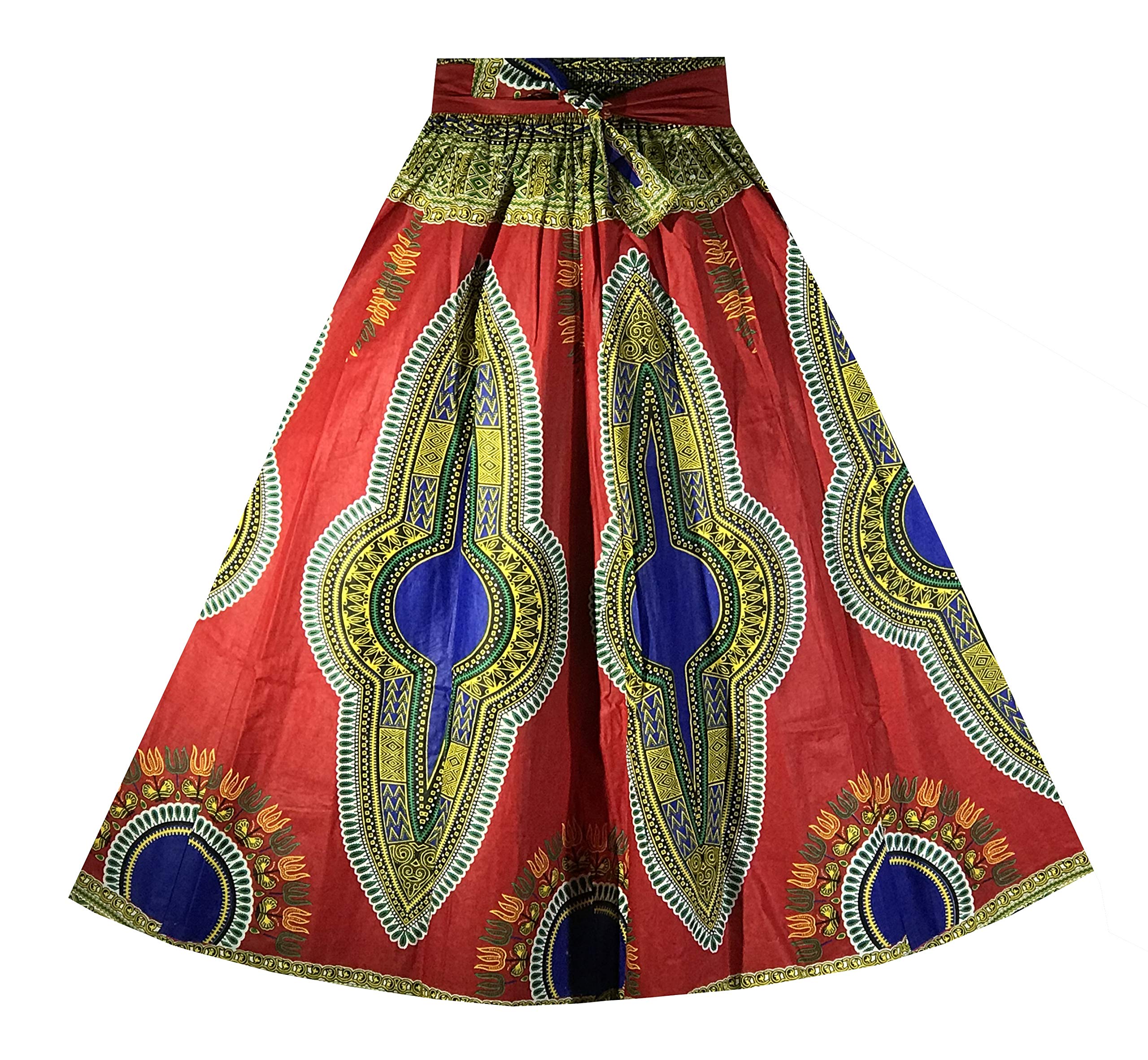 Decora Apparel African Women Dashiki Maxi Long Skirts with Pockets Girls  Midi Skirt Elastic Waist One Size