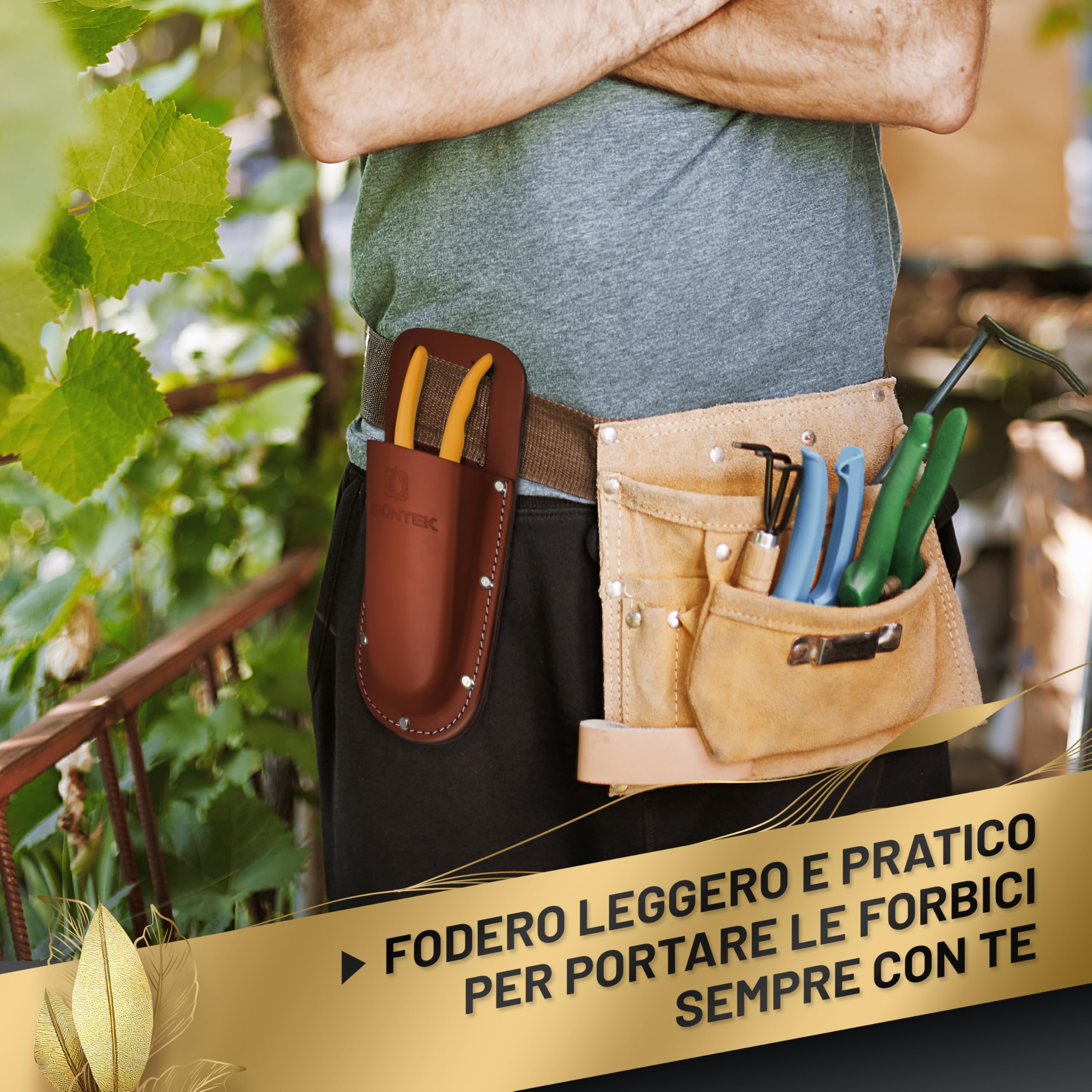 GRÜNTEK Fondina per Cesoie da Giardino in Vera Pelle Fodero Custodia per Forbici da Potatura in Cuoio di Colore Marrone Scuro