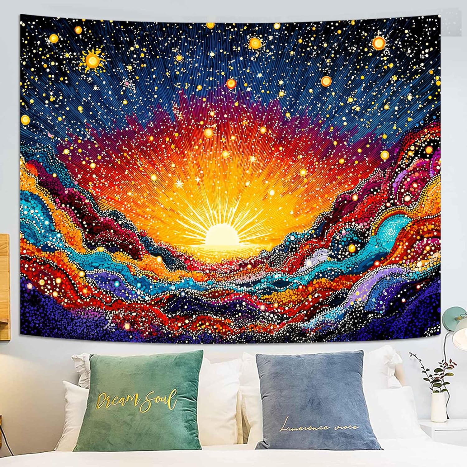 Spenlife Abstract Cosmic Sunrise Mountains Wall Tapestry, Trippy Galaxy Landscape Tapestries for Bedroom Decor, Artistic Tapestry 90x70 Inch