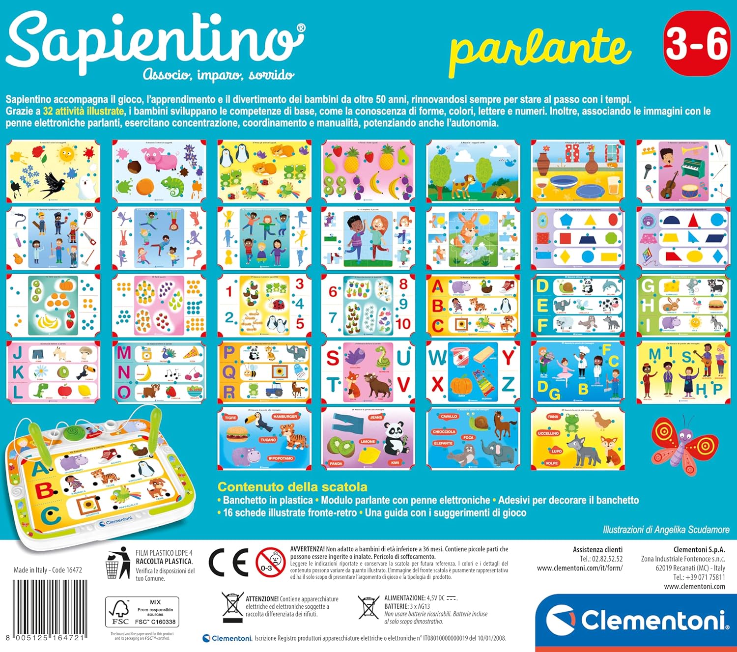 Clementoni Sapientino 16472 Talkable Educational Game with Speaking Pens for Children from 3 to 6 Years, with 16 Cards and More Than 32 Activities About Children's School, Made in Italy, Italian