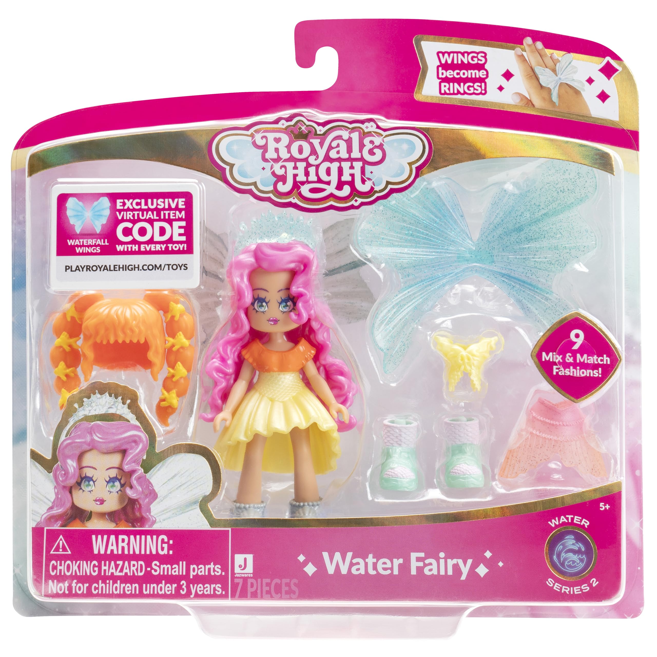 Royale High 3” Water Fairy Fashion Doll - 1 Figure with 9 Fashion Accessories - Virtual Item Code Included - Series 2 - Ages 5+