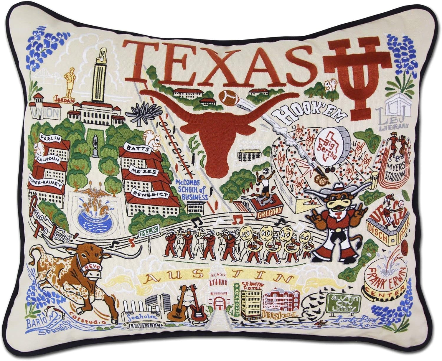 Catstudio Throw Pillow, University of Texas Embroidered Pillow - Collegiate Decorative Pillows for Longhorns Fans for Graduation, Game Day, Alums and Parents