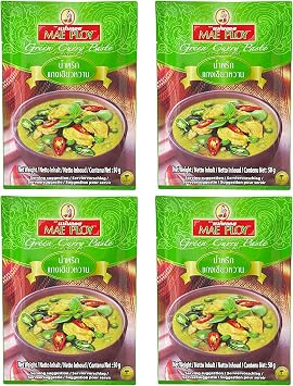 MAE PLOY Green Curry Paste, 1.8 oz 50 g, 1.8 oz 50 g, 123MART Original Hot Towel Set of 4