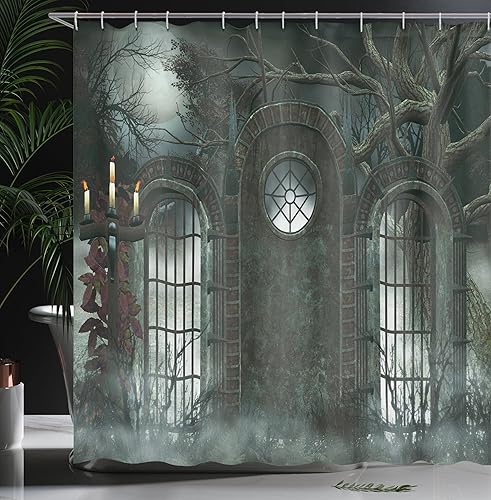 Miniatura 3 de Cortina de regadera de terror de Ambesonne, cortina con escena de túnel de minería, geología, foto sin fin, juego de decoración para baño con