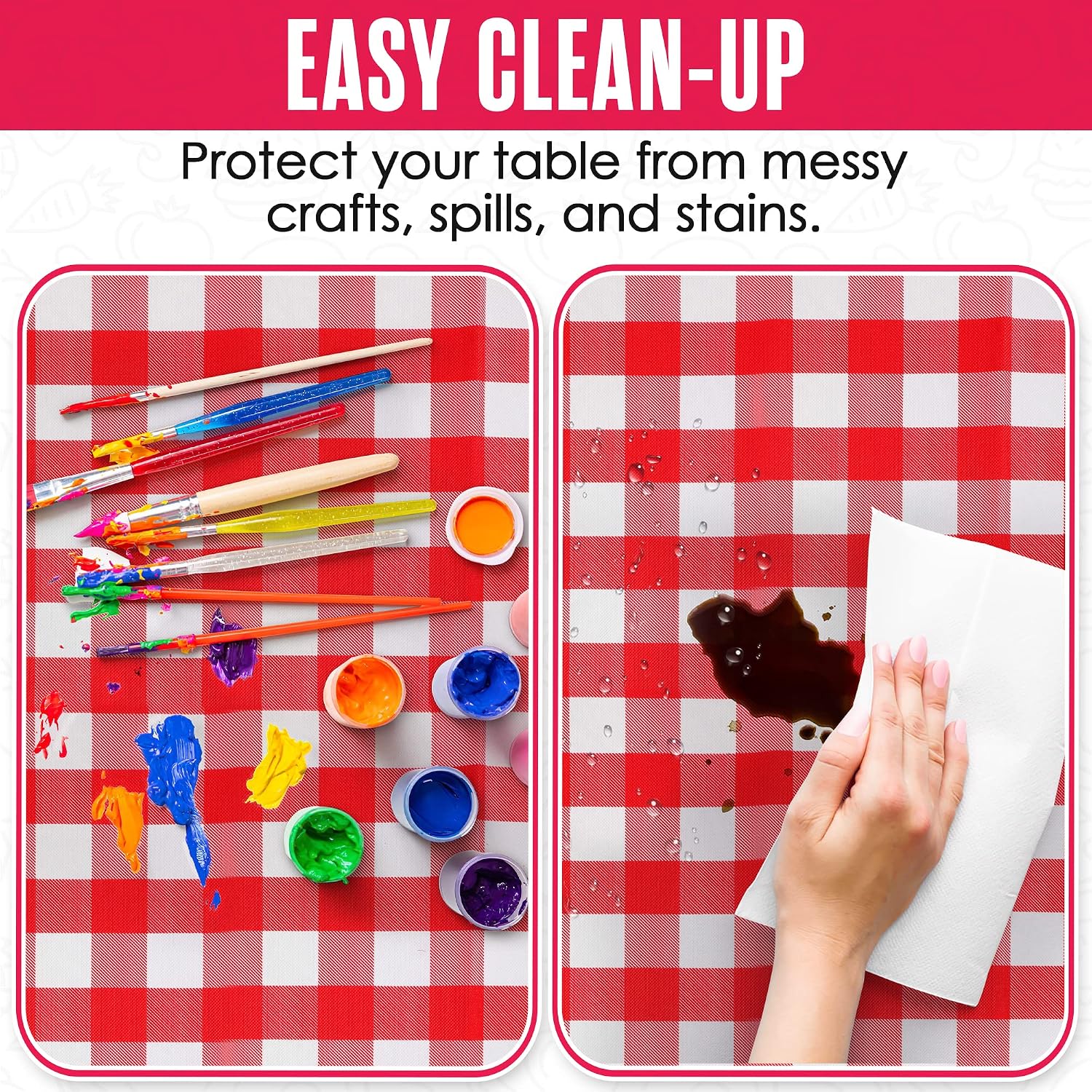 Houseables Picnic Table Cover With Bench Covers, Plastic Tablecloth, Fitted Tablecloths, 72” x 28”, 3 PC, Red, White, 12”x72”, Vinyl, Elastic, Checkered, Waterproof, for Camping, Dining, Outdoor, Park