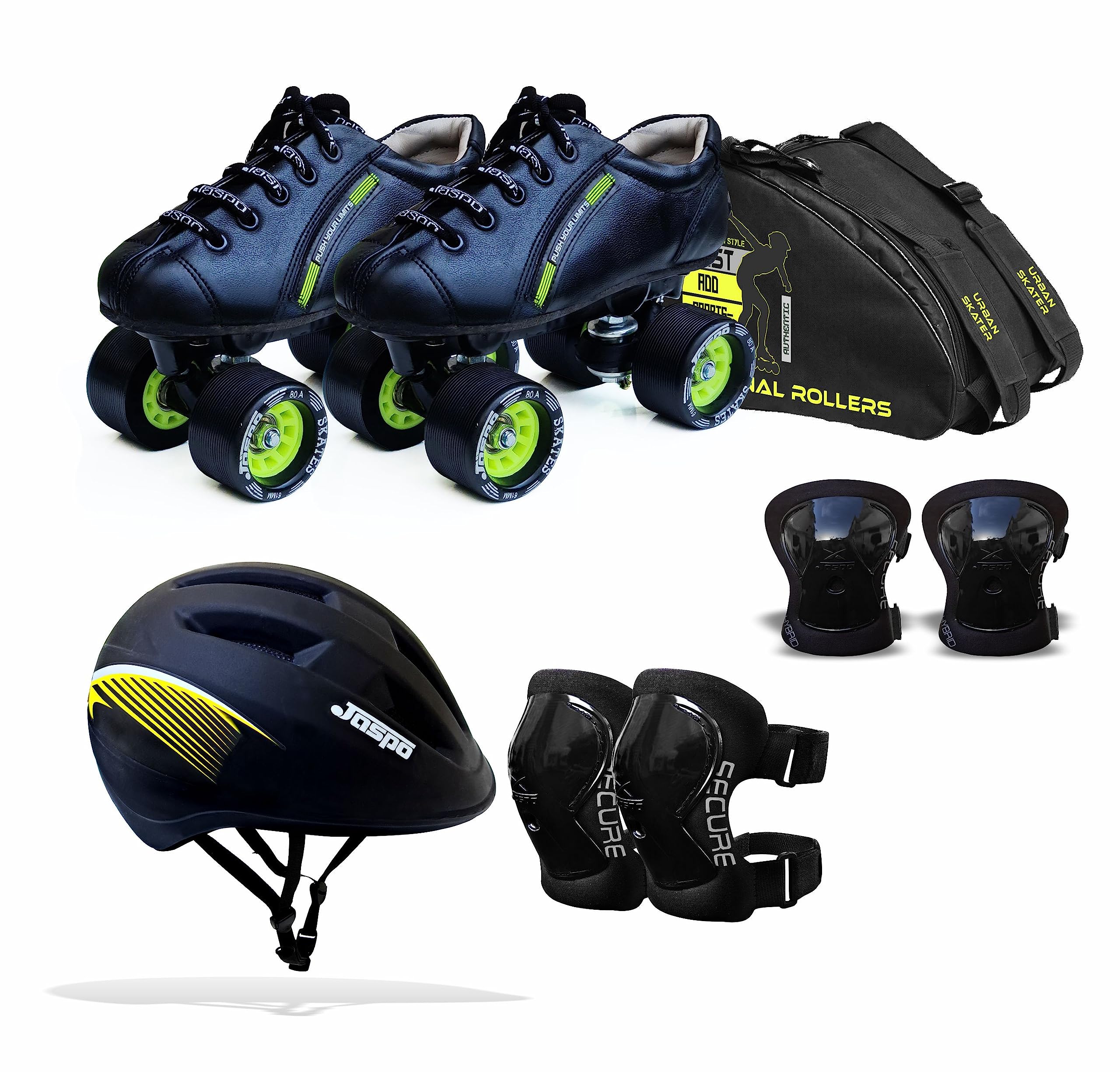 jaspoJaspo Torque Intact Shoe Skate Combo (Shoe Skates+ Helmet+Knee+Elbow+Bag) (Size-9 UK (Age 15 & Above Yrs), Torque Intact)