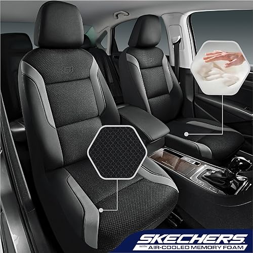 Miniatura 2 de Skechers Memory Foam Fundas de asiento, espuma viscoelástica, gruesas, malla Air Cool, asientos delanteros, compatibles con bolsas de aire,
