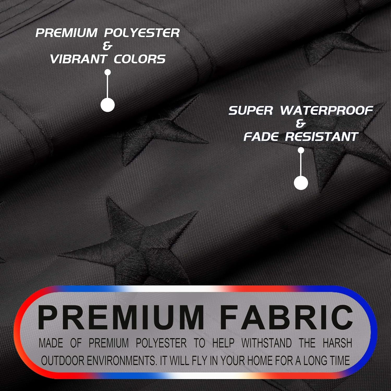 Black American Flag 3x5 Ft USA Heavy Duty Black Nylon US Flags with Embroidered Stars, Sewn Stripes and Brass Grommets, Perfect for Outdoors