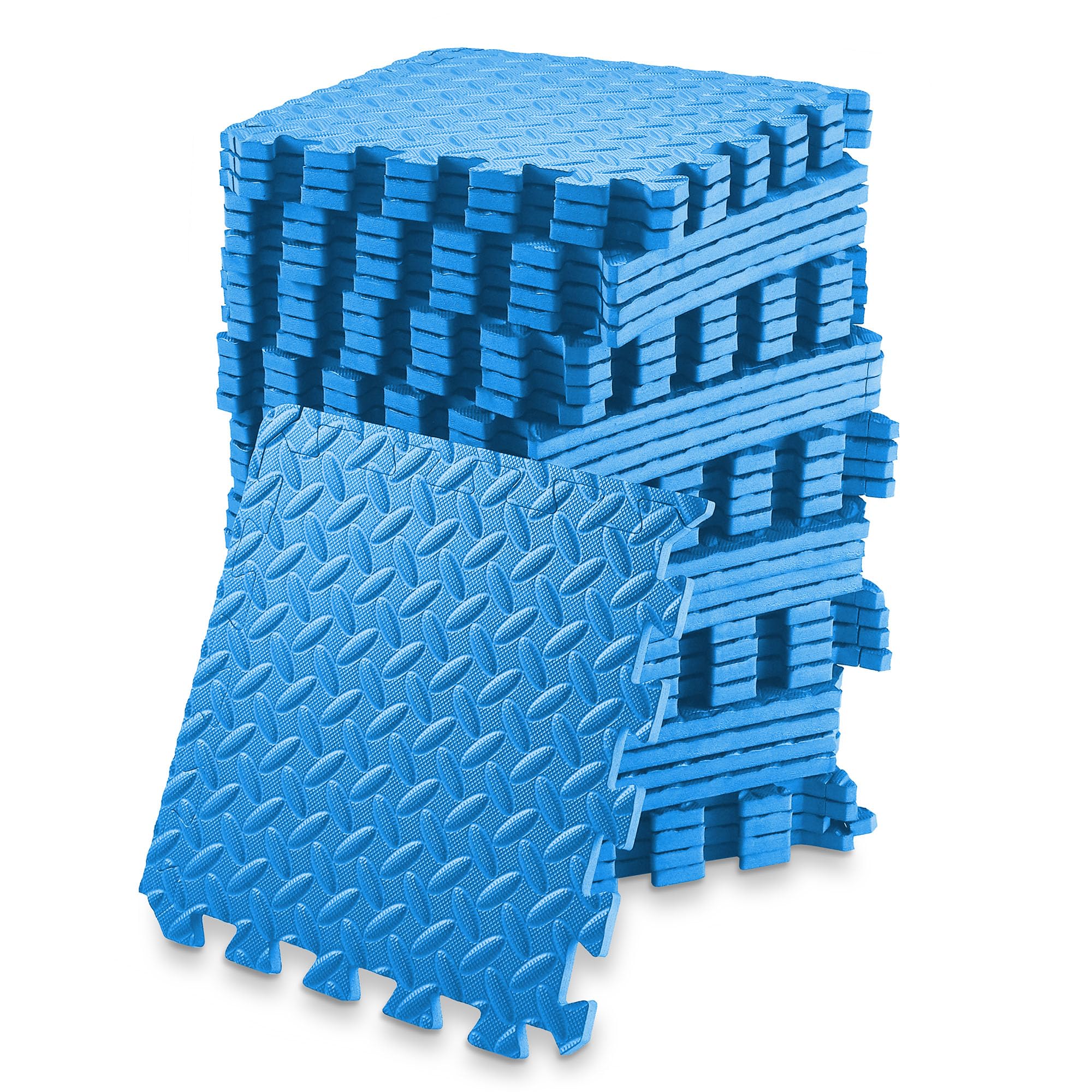 Philosophy Gym Pack of 36 Exercise Flooring Mats - 12 x 12 Inch Foam Rubber Interlocking Puzzle Floor Tiles - Blue
